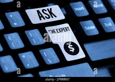 Textunterschrift mit Fragen an den Experten. Konzept Bedeutung auf der Suche nach professioneller Beratung Hilfe anfordern Support Stockfoto