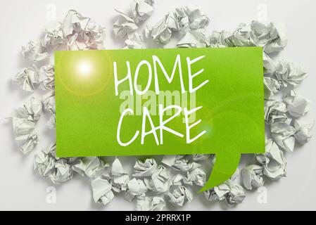 Schild mit der Anzeige „Home Care“. Internet-Konzept Ort, wo zeigen kann den besten Service des Komforts erbracht Stockfoto