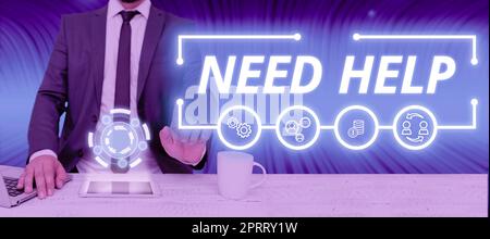 Textunterschrift mit Hilfebedürfnis. Business-Schaufenster, wenn jemand unter Druck steht und die Situation nicht bewältigen kann Stockfoto