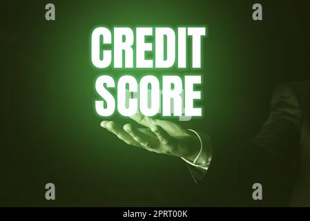 Handschriftenzeichen Credit Score. Das Internet-Konzept stellt die Bonität eines Ratings einzelner Kreditgeber dar Stockfoto