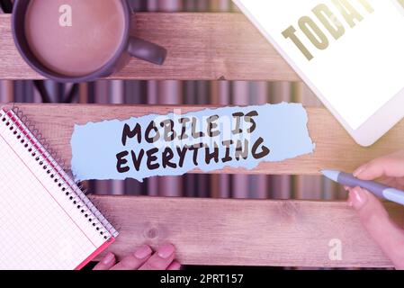 Text mit Inspiration Mobile ist alles. Konzept Bedeutung Handheld Computer Device ein Planner Wallet Organizer Stockfoto