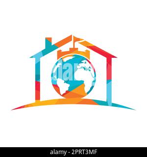 „Castle Globe“-Vektorlogo. Einzigartige Designvorlage für das Logo „Festung und Globe“. Stock Vektor