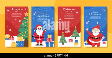 Frohe Weihnachten Social Media Stories Vorlage Handgezeichnete Cartoon Flache Illustration Stock Vektor