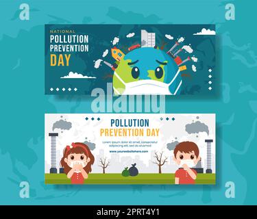 National Pollution Prevention Day Horizontales Banner Flache Cartoon Handgezeichnete Vorlagen Illustration Stockfoto