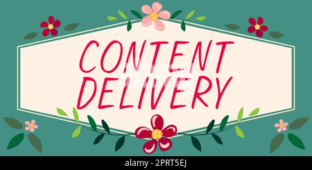Schreiben mit Anzeige von Text Content Delivery, konzeptionelle Fotomethode zur Untersuchung von Dokumenten und Kommunikationsartefakte Rahmen mit Blättern und Blumen Aro Stockfoto