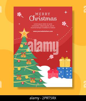 Frohe Weihnachten Poster Vorlage Hand Gezeichnet Cartoon Flache Illustration Stock Vektor