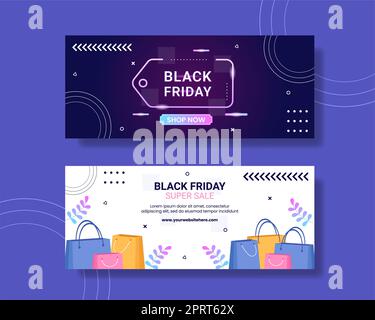 Black Friday Geben Sie Großen Rabatt Verkauf Horizontal Banner Cartoon Handgezeichnete Vorlagen Illustration Stockfoto