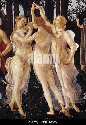 DIE DREI GRÄBEN als Teil von Sandro Botticellis Gemälde von Primavera (Frühling) c 1482 Stockfoto
