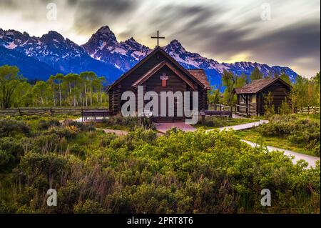 Kapelle der Transfiguration im Grand Teton National Park, Wyoming Stockfoto