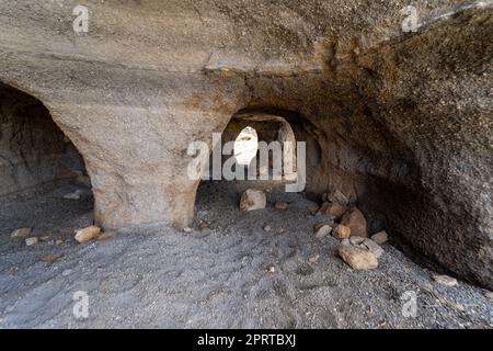 Typische Naturlandschaft von Lanzarote. Ein Ort namens Stratificed City. Kanarische Inseln. Spanien. Stockfoto