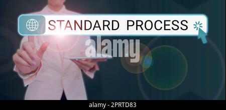 Schild mit Standardprozessregeln, die mit der endgültigen Produktqualität abgeglichen werden sollen, Regeln für den Geschäftsansatz, die mit der endgültigen Produktqua abgeglichen werden sollen Stockfoto