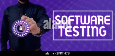 Konzepttitel Software TestingInvestigation liefert Informationen über die Qualität der Software. Die Untersuchung von Geschäftsideen liefert Informationen über die Qualität der IT Stockfoto
