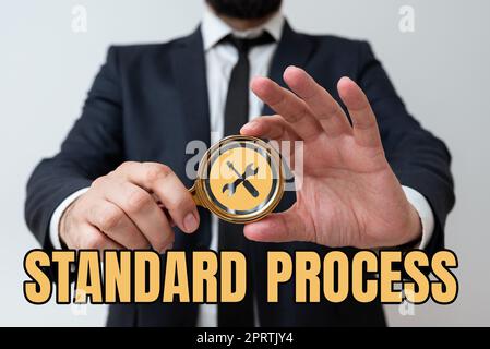 Konzeptionelle Beschriftung Standardprozessregeln, die auf die Qualität des Endprodukts abgestimmt sind. Regeln für Geschäftskonzepte wurden so gestaltet, dass sie mit der Qualität des Endprodukts übereinstimmen Stockfoto