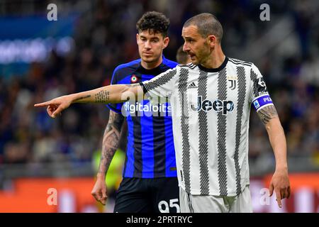 Mailand, Italien. 26. April 2023. Leonardo Bonucci von Juventus während des Coppa Italia Halbfinales zwischen Inter und Juventus bei Giuseppe Meazza in Mailand. (Foto: Gonzales Photo/Alamy Live News Stockfoto