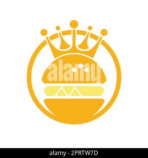 Burger King Vektor-Logo-Design. Burger mit Crown Icon-Logo. Stock Vektor