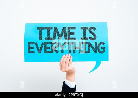 Hand schreiben Zeichen Zeit ist alles, Business Overview der richtige Moment, um zu arbeiten oder zu tun Sachen sofort Rahmen mit Blättern und Blumen Arou Stockfoto