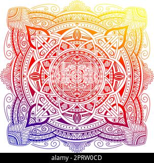 Farbverlauf Mandala-Muster für Tattoo und Henna. Farbenfroher ethnischer Hintergrund. Dekoratives Design Mit Regenbogen. Stockfoto