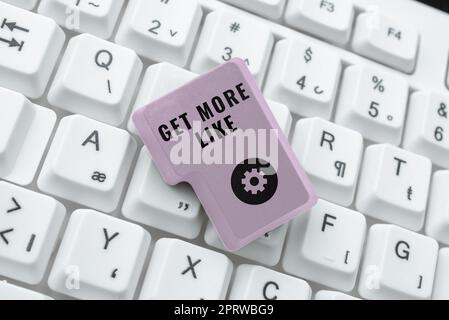 Handschrift Text Mehr erfahren, Konzept Bedeutung Thumbs Up Hashtags Page Plugin Genehmigungen Follower Stockfoto