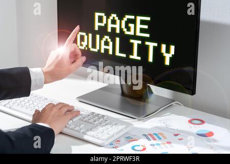 Textüberschrift zur Darstellung der Seitenqualität, des Internetkonzepts Wirksamkeit einer Website in Bezug auf Aussehen und Funktion Stockfoto