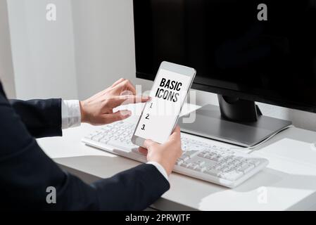 Handschriftszeichen grundlegende Symbole. Piktogramm oder Ideogramm des Geschäftskonzepts auf einem Computerbildschirm oder Telefon Stockfoto