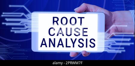 Schild mit Anzeige der Ursachenanalyse. Wort für Methode der Problemlösung Fehler oder Problem identifizieren Stockfoto