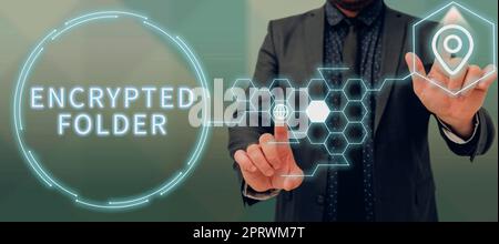 Handschriftliche, mit Text verschlüsselte Ordner Schützen Sie vertrauliche Daten vor Angreifern mit Zugriff. Business Idea Schutz vertraulicher Daten vor Angreifern durch Zugriff Stockfoto