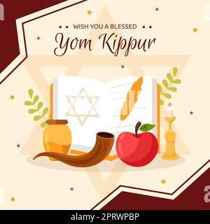 Yom Kippur Day-Fest Hintergrund Vorlage Hand Gezeichnet Cartoon Flache Illustration Stockfoto