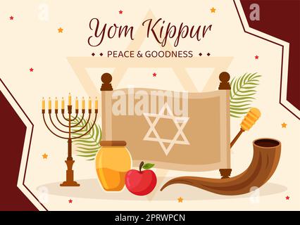 Yom Kippur Day-Fest Hintergrund Vorlage Hand Gezeichnet Cartoon Flache Illustration Stockfoto