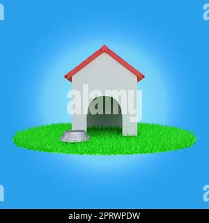 3D Darstellung eines Hundehauses im Gras Stockfoto
