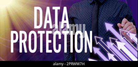 Text mit Inspiration Data ProtectionProtect IP-Adressen und persönlichen Daten von schädlicher Software. Business Showcase Schützen Sie IP-Adressen und persönliche Daten vor schädlicher Software Stockfoto
