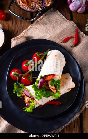 Scharfe Tacos mit Schweinefleisch Stockfoto