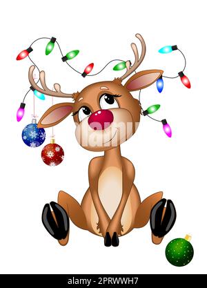 Rentiere mit Weihnachtsbällen und Girlande dekoriert Stock Vektor