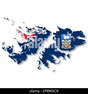 Eine Falkland-Inseln-Karte auf weißem Hintergrund mit Beschneidungspfad, um Schatten zu entfernen 3D Abbildung Stockfoto