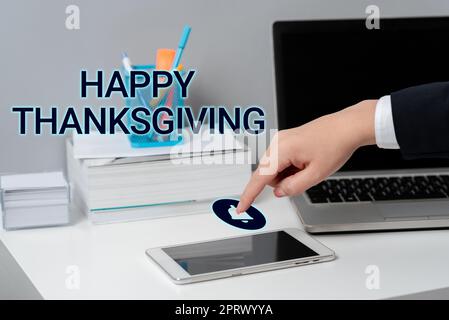 Text Caption Presentation Happy ThanksgivingHarvest Festival National Holiday Celebration im November. Business Concept Harvest Festival im November wird ein nationaler Feiertag gefeiert Stockfoto