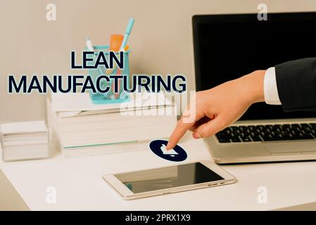 Text mit Inspiration Lean Manufacturing Minimierung von Verschwendung ohne Einbußen bei der Produktivität. Wort für Abfallminimierung ohne Einbußen bei der Produktivität Stockfoto