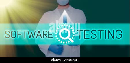 Schreiben Anzeigetext Software TestingInvestigation liefert Informationen zur Qualität. Informationen über die Qualität der Untersuchung erhalten Sie Stockfoto