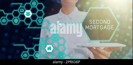 Konzeptionelle Darstellung des zweiten Mortgagelien auf dem Grundstück, das einem höherrangigen untergeordnet ist. Geschäftsinitiativen auf dem Grundstück, das einem höherrangigen Grundstück untergeordnet ist Stockfoto
