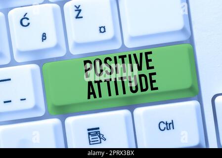 Begrifflicher Titel positive Einstellung optimistisch im Leben nach guten Dingen suchen. Geschäftsansatz optimistisch sein Leben auf der Suche nach guten Dingen Stockfoto