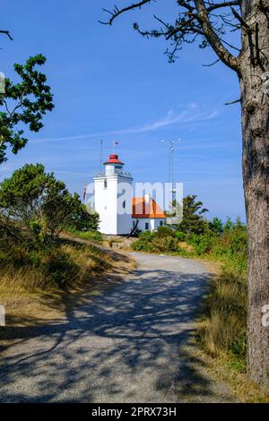 Hammer Odde Lighthouse an der nördlichen Spitze der Insel Bornholm, Dänemark, Skandinavien, Europa. Stockfoto