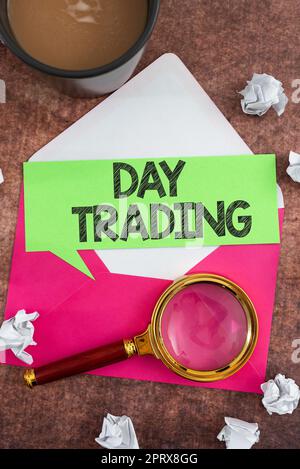 Handschriftentext Day Trading, Wort geschrieben über Wertpapiere, die speziell Finanzinstrumente kaufen und verkaufen Stockfoto