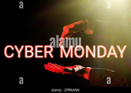 Handgeschriebenes Schild Cyber Monday, Business präsentieren einen Tag, an dem E-Commerce-Websites ein Sonderangebot für Käufer bieten Stockfoto