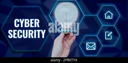 Schild mit Cyber Security, Business Idea Schützen Sie ein Computersystem vor unbefugtem Zugriff Stockfoto