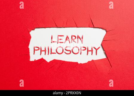 Text mit Inspiration Lernen Sie Philosophie, Business Showcase Lernen Sie fundierte Forschungs- und Analysemethoden zu entwickeln Stockfoto