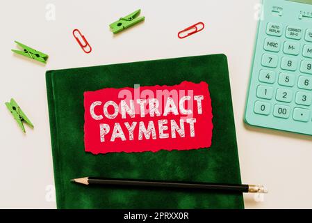 Schreiben mit Text „Contract Payment“, „Business Overview“ Zahlungen, die vom Zahler gemäß den Vertragsbedingungen an den Zahlungsempfänger vorgenommen werden Stockfoto
