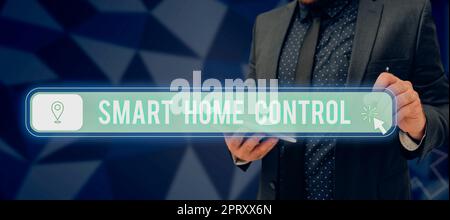 Textschild mit Smart Home Control, Konzept bedeutet Internet der Dinge Technologie des Automatisierungssystems Stockfoto