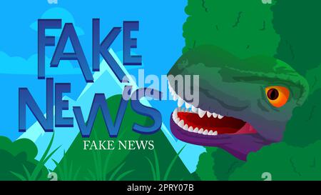 Dinosaurier mit Sprechblase, der das Wort "Fake News" sagt. Stock Vektor
