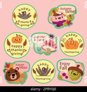 thanksgiving-Aufkleber für die Herbstkollektion Stock Vektor