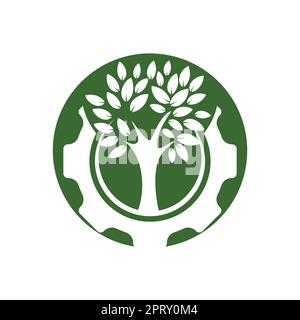 Design-Vorlage für Gear Tree Vector-Logo. Logo für moderne Naturtechnologie. Umweltfreundliche Technologie und Logo der Branche. Stock Vektor