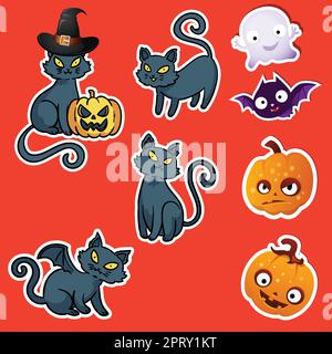 Halloween-Sticker-Set-Katzenkostümparty Stock Vektor