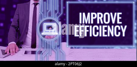 Textzeichen zur Verbesserung der Effizienz Kompetenz bei der Leistung mit geringstem Aufwand, Geschäftsübersicht Kompetenz bei der Leistung mit geringster Verschwendung Stockfoto